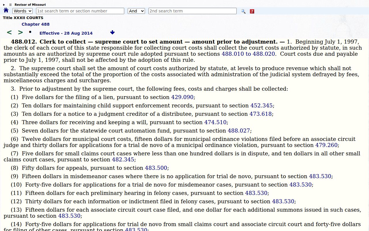 Newton County civil dockets and Missouri court cost categories
