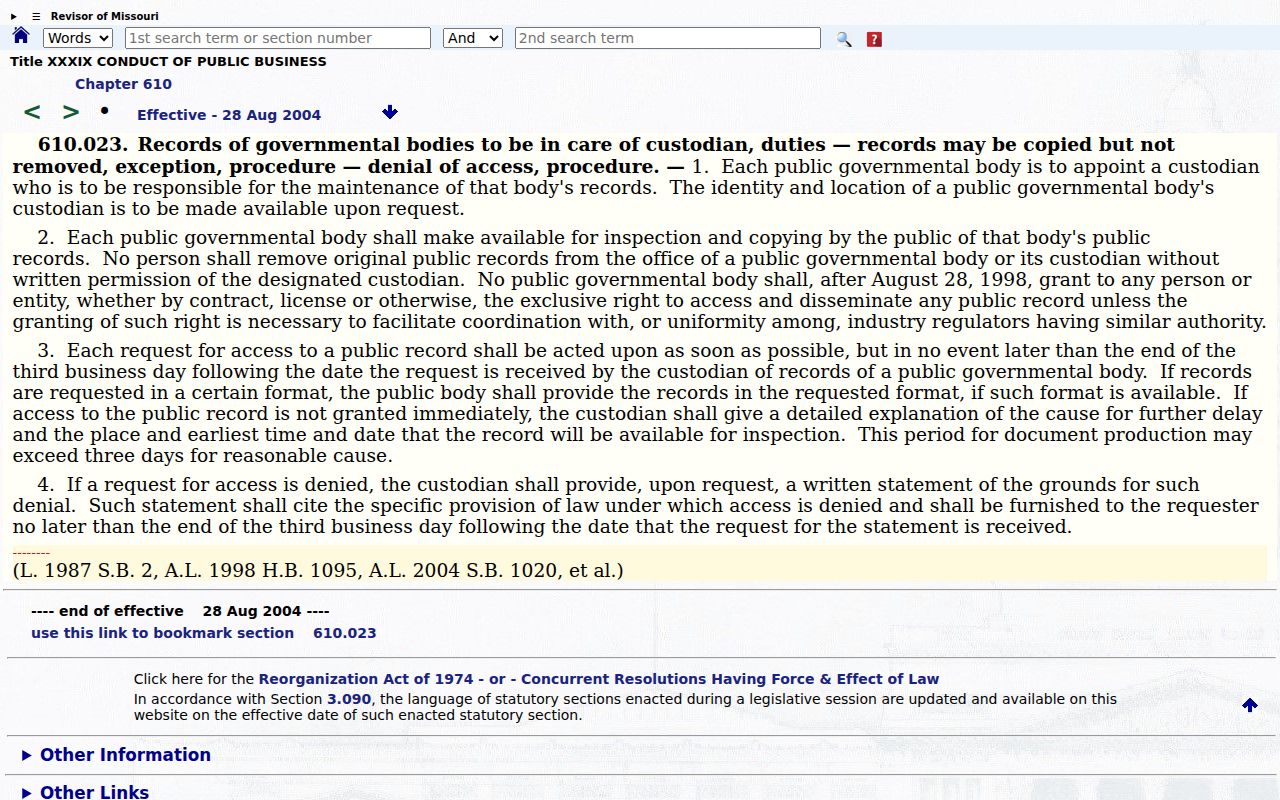 Newton County court records Missouri Sunshine Law request and response framework