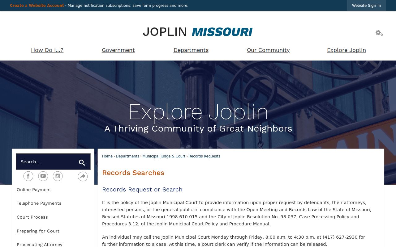 Newton County Joplin court docket records request information