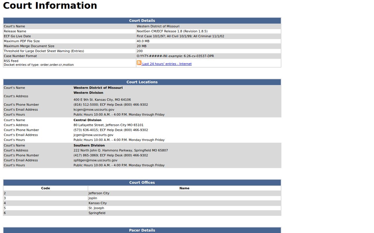 Newton County Joplin court docket Western District federal court information