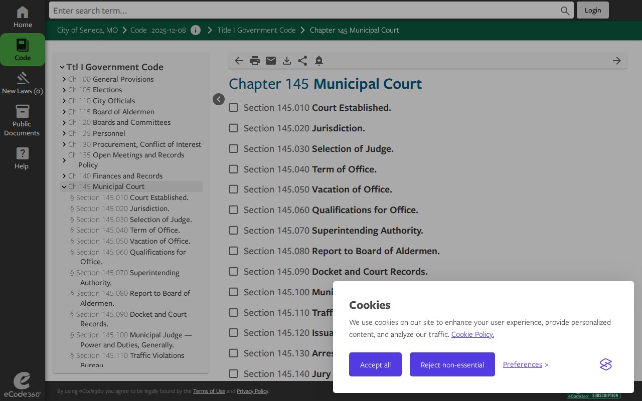 Newton County Seneca court docket municipal code and circuit-record custody